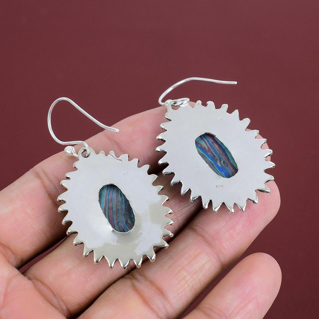 Rainbow Calsilica Earring 925 Sterling Silver Earring Handmade Stylish Earrings Genuine Gemstone Jewelry Healing Stone Earring Gifts For Mom