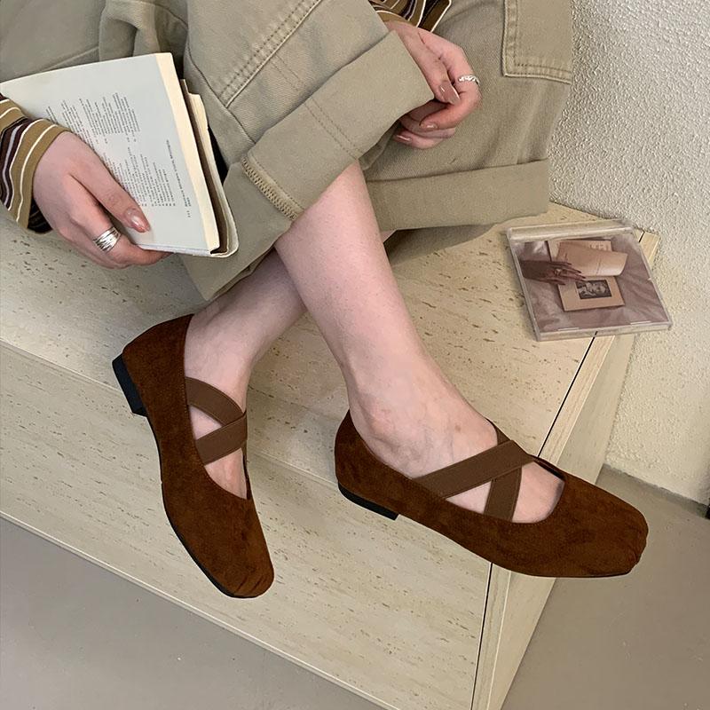 Fashion Fashion Elastic Band Women Flats With Shoes Square Toe Casual Female Footwear Shallow Ladies Ballet Flats Shoes New