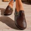 Zoccoli con Fibbia Intrecciata Dorata da Donna  Scarpe Mules Estive a Punta Chiusa con Suola in Sughero Donna Tacco Basso Antiscivolo Mezza Pantofola