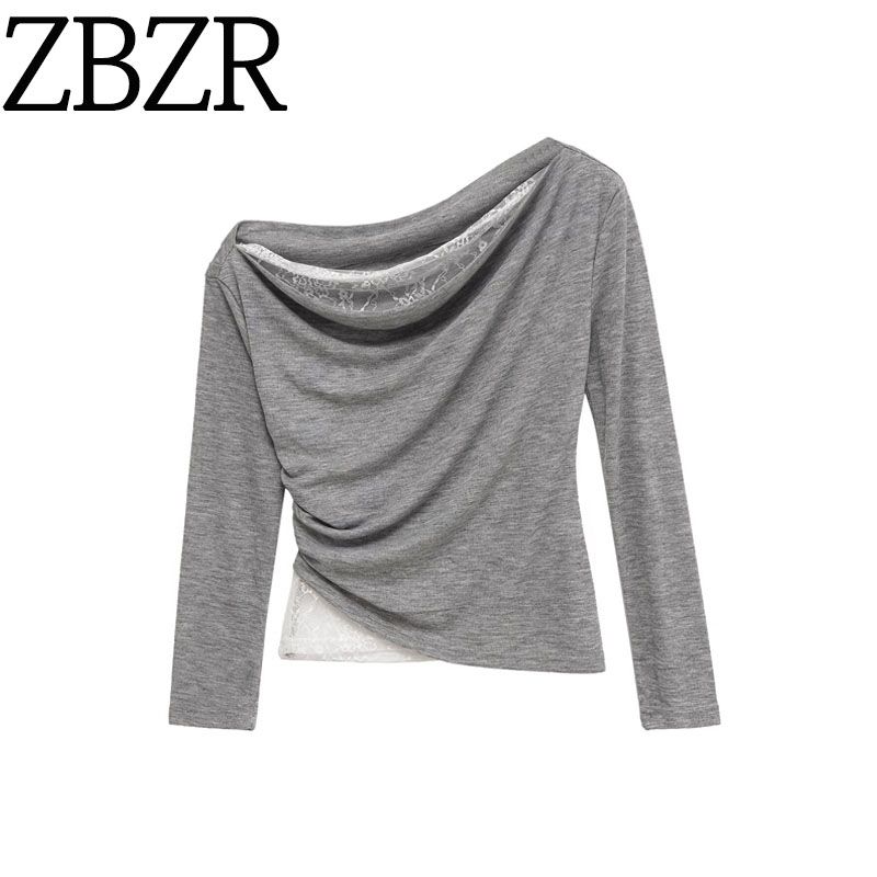Za New Fall Women's Clothing 2025 Fashion Wind Fashion Lace Stitching Ruffle Fake Two-Piece T-shirts Uwj450159