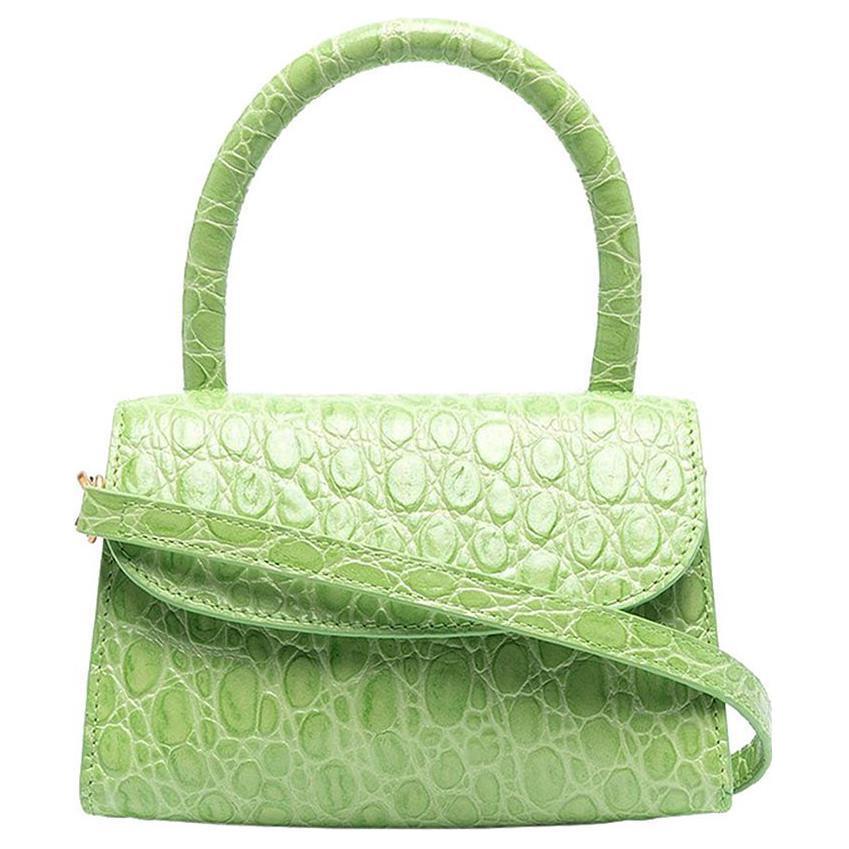 

By Far Mini Croco Solid Color Simple Crocodile Pattern Leather Flap Shoulder Crossbody Handbag Women handbag Green 21CRMINAPSDSMA Basic Set (Bag+Dust Bag)
