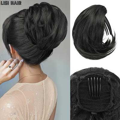 Haarknoten, Haarteil, synthetischer, vollständig kurzer Pferdeschwanz, Dutt, Haarknoten mit Kamm, Clip, Hochsteckfrisur, Kordelzug, Dutt, Haarteile, Verlängerung für Frauen
