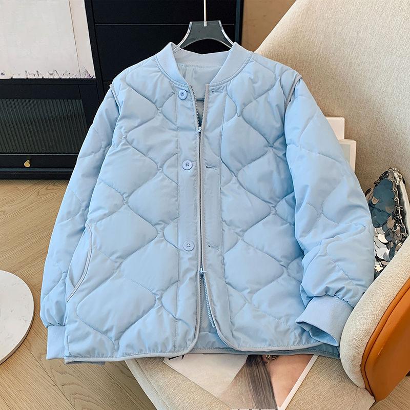 

Зимняя куртка в японском стиле с ромбовидной стежкой, женская короткая теплая хлопковая куртка, дизайн бейсбольной куртки XL синий