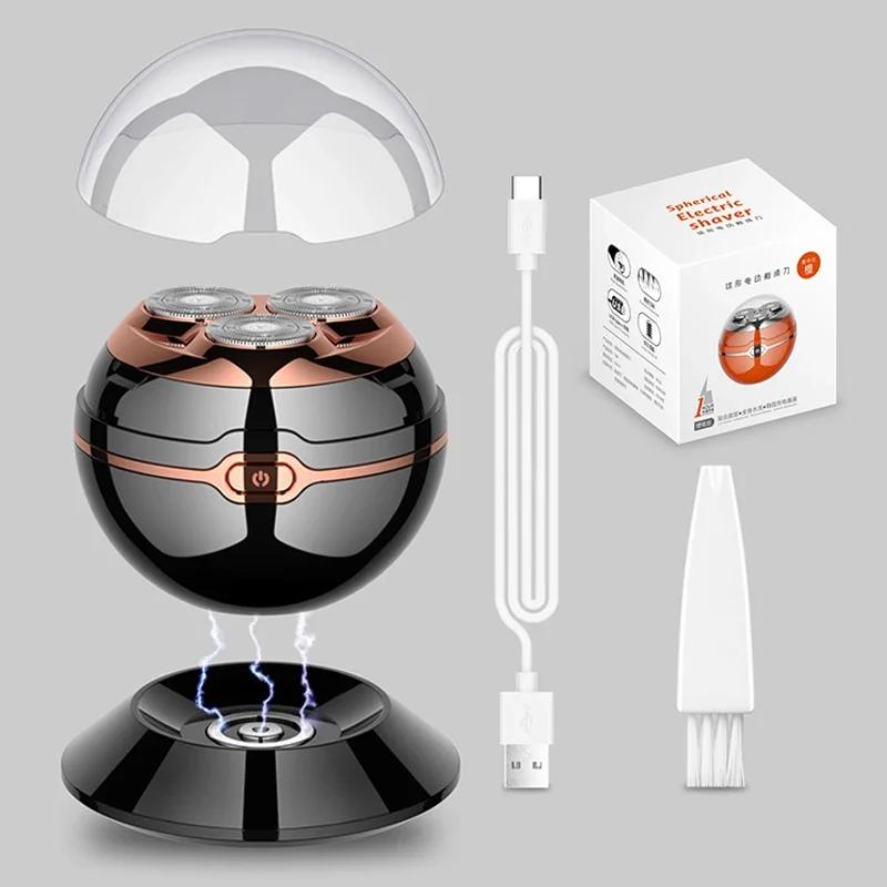 

Беспроводная зарядка Сферическая электробритва для мужчин 3D плавающая бритвенная головка Мини дорожная перезаряжаемая бритва для бороды с блокировкой безопасности чёрный