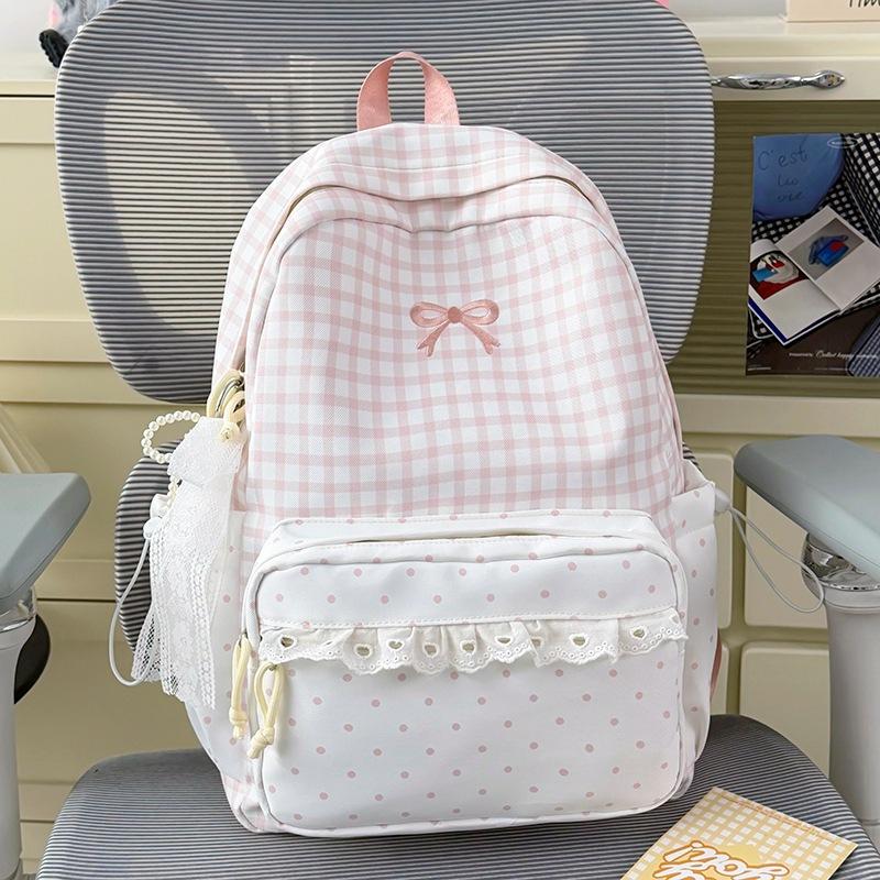 Schoolbag Japanese ins High-value girls backpack Large capacity backpack Lace lace plaid Junior high school student schoolbag