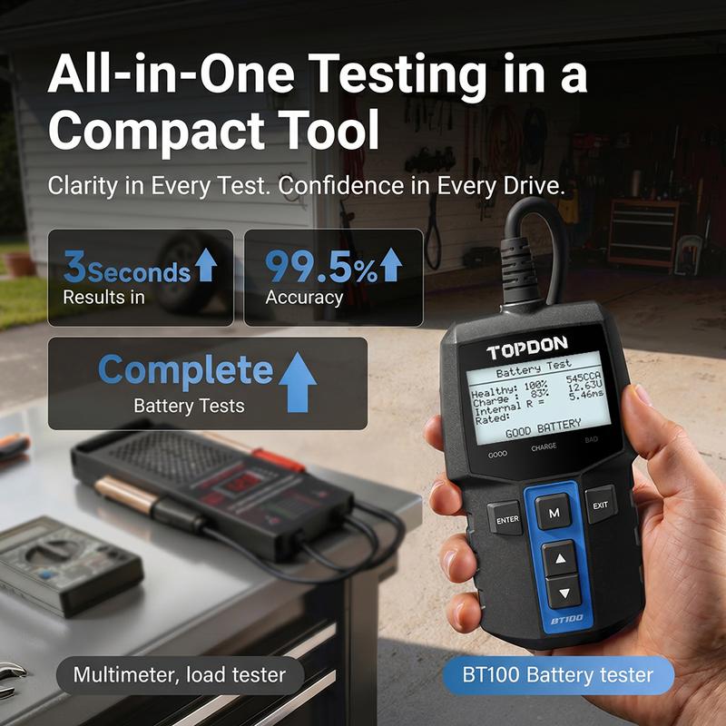 TOPDON BT100 Battery Tester 12V Car Digital Automotive Diagnostic Battery Tester Analyzer Vehicle Cranking Charging Scanner Tool BT100