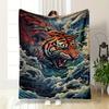 Fierce Tiger Roaring Amidst Ocean Waves Flannel Blanket for Bedroom, Living Room, Sofa, and Nap Sofas.