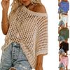 Women's Off Shoulder Half Sleeve Hollow Out Crochet Knit Pullover Beach Cover Up Top
