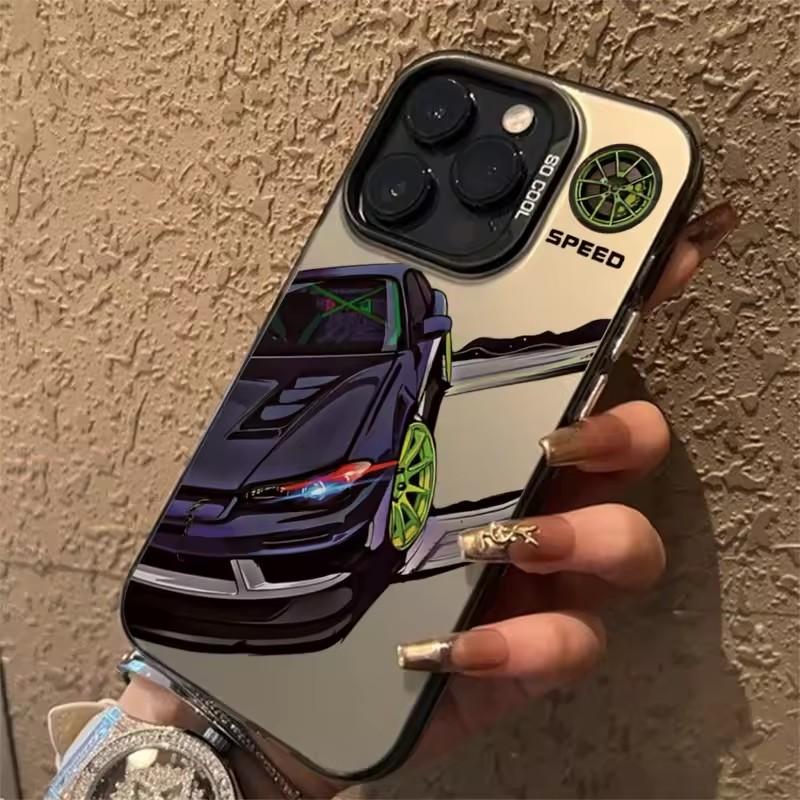 Fashionable car print anti-drop phone case for iPhone 16 13 14 11 12 15 plus 16 Pro Max X XR Xs colored silver IMD hard cover