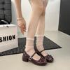 Silver little Mary Jane single shoes with skirt light mouth round head bow ballet thick heel women's shoes