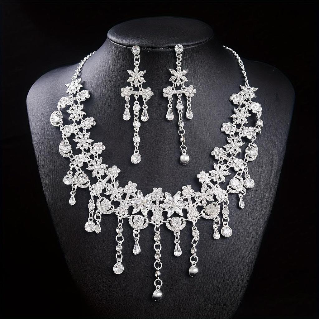 Elegant Bridal Jewelry Set: Clavicle Necklace & Earrings for Wedding or Party