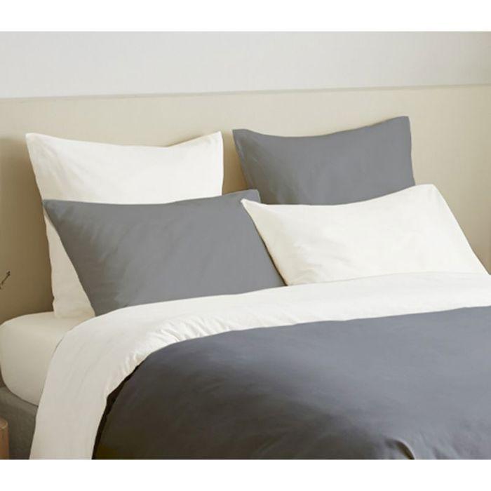 Pack complet 6 pièces Anthracite/Blanc réversible housse de couette pour lit 140 x 190 cm