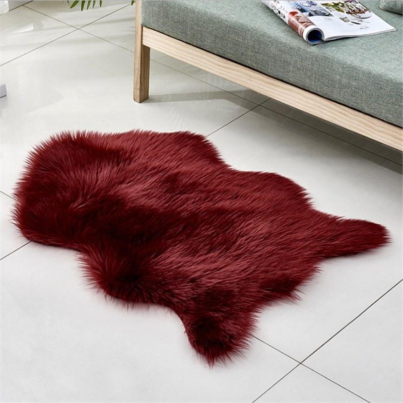 Lammfell-Imitation Wollplüschmatte für Schlafzimmer Wohnzimmer Wine red,40x60 cm gray