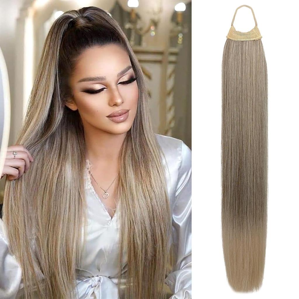 Women's natural simulated elastic band rubber band 28 inch ponytail wig