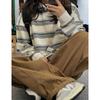 Striped crew neck thin sweater women's autumn contrasting colors Japanese retro loose niche 2026 new long-sleeved hoopless top