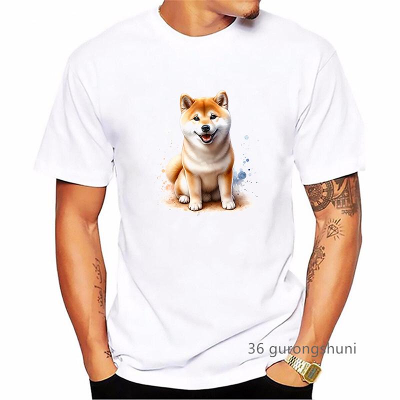 Kawaii Shiba Animal Printed T Shirt Men Funny Dog Lover Tshirt Homme Summer Short Sleeve TShirt Harajuku Shirt