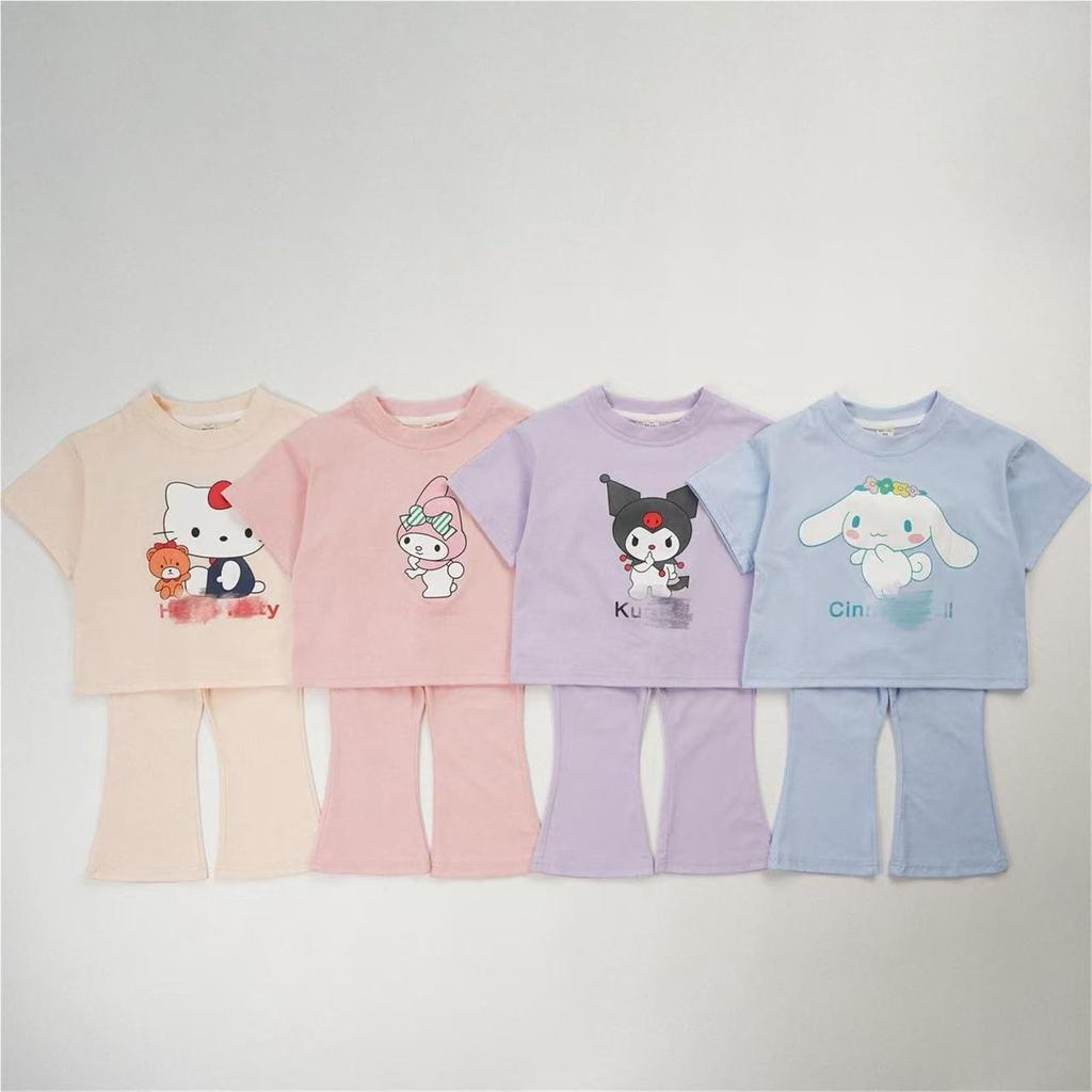 [Reloading] Cinnamoroll, Kuromi, and My Melody Summer Children's Pajama Set, Short Sleeve T-Shirt and Shorts, Loungewear, Cotton, Cute, Stylish, Thin,