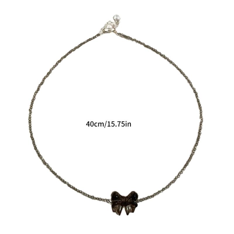 Stylish Bowknot/Heart Pendant Necklace Handmade Beaded Neckchain Bows Ornaments