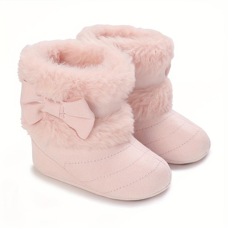 Cute Bowknot Comfortable Boots for Baby Girls Soft Warm Plus Fleece Boots for Indoor Walking