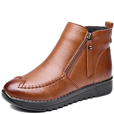 Fashion Winter Genuine Leather Ankle Boots Handmade Lady Platform Shoes Comfortable Casual Moccasins Side Zip Ankle Boots Women's Boots