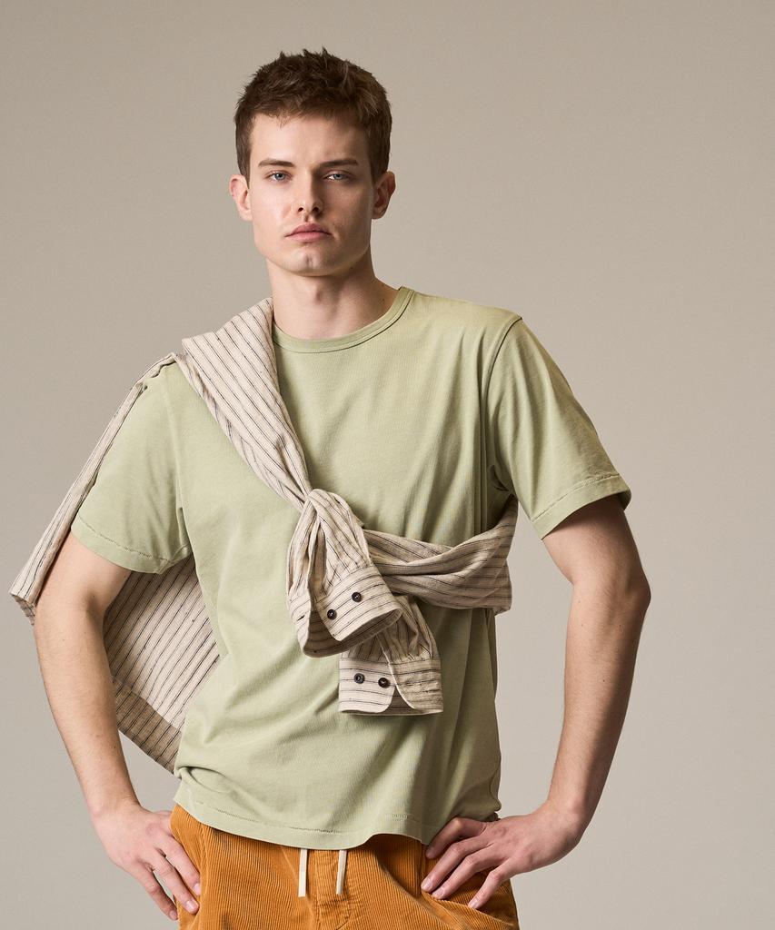 Laijeuaenbillou Garment-Dyed Everyday Cotton T-Shirt Green (Standard Fit) (Type A)