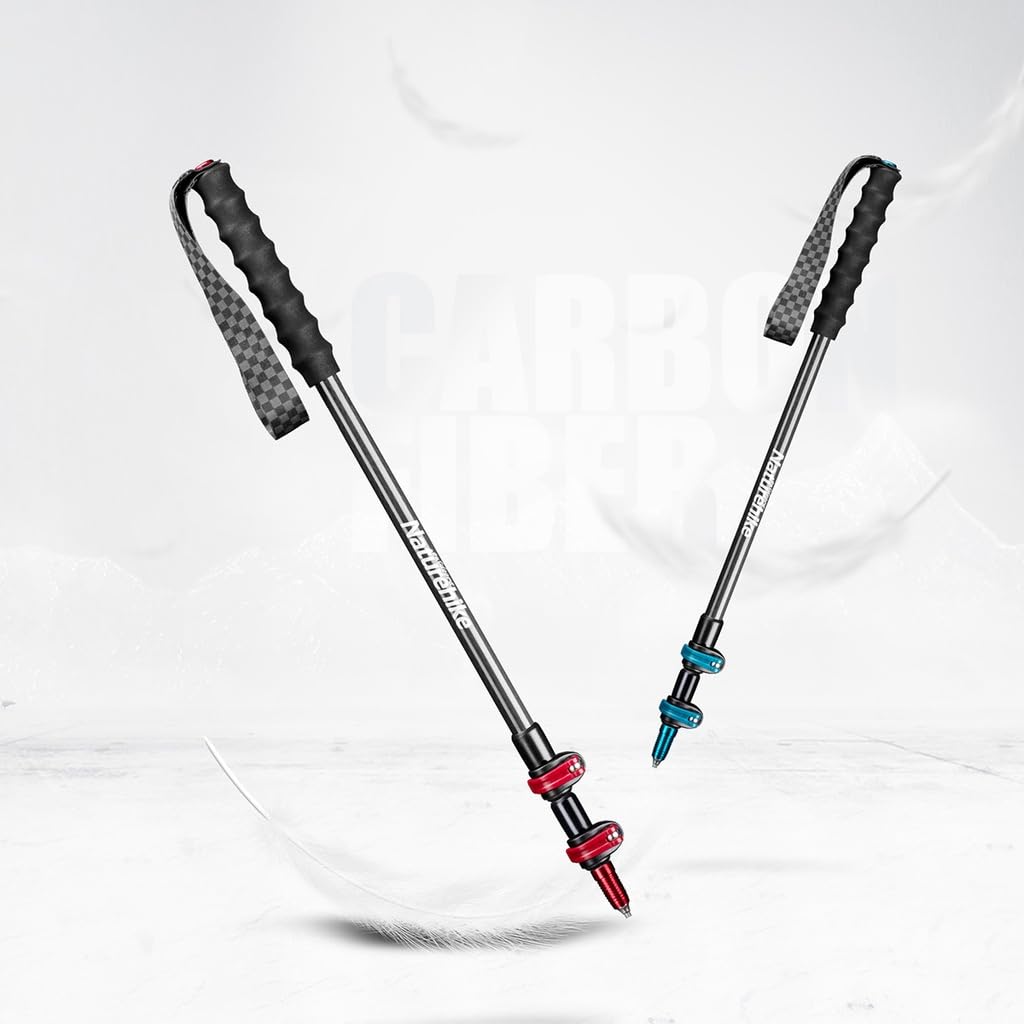 Naturehike Carbon Ultraleichter Teleskop-Trekkingstock für Männer und Frauen Kompakt und Längenverstellbar 1 3-teilig (Rot, L, Stück)