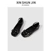 Ballet flats women's spring new leather retro single shoes inner height increase rivet shallow mouth Mary Jane shoes