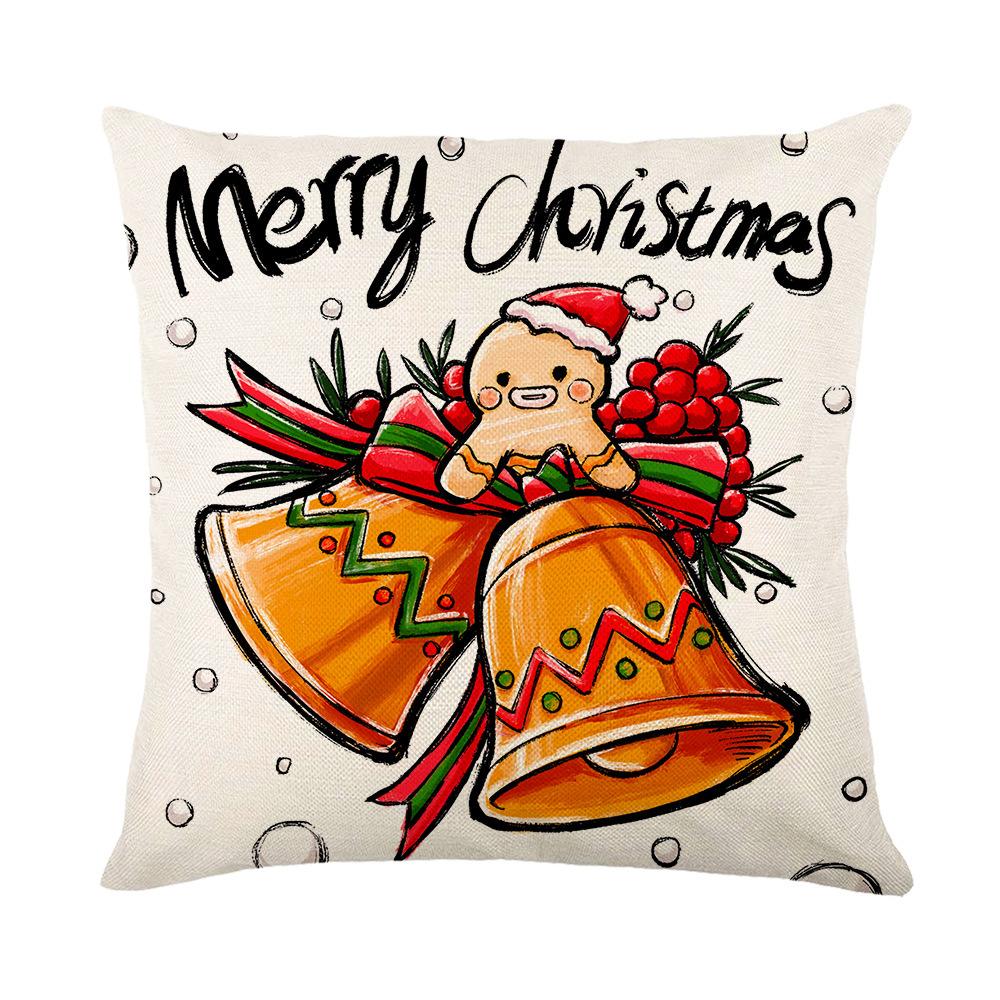 Christmas Pillow Cover Linen Hand-painted Home Santa Claus Elk Pillow Cover Sofa Cushion Cover