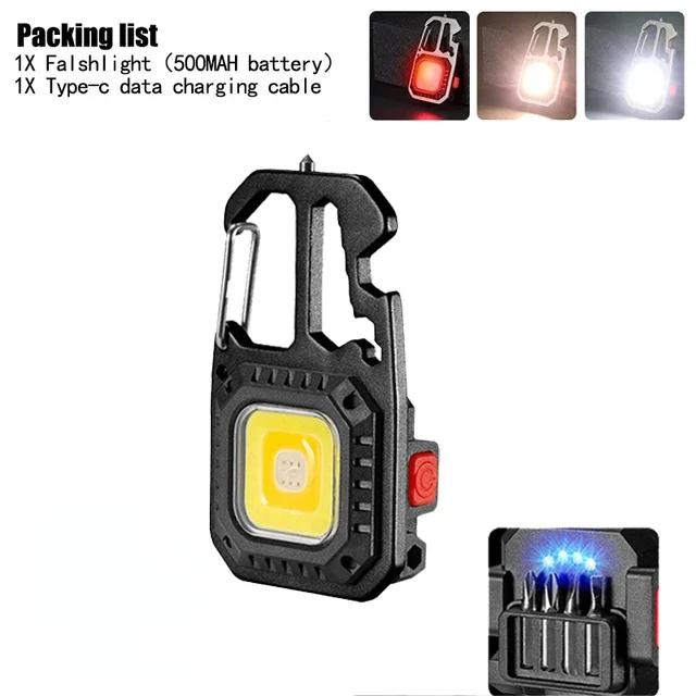 KDULIT LED Portable Keychain Flashlight Outdoor COB Work Light Emergency Lighting with Window Hammer Bottle Opener Lamp Camping