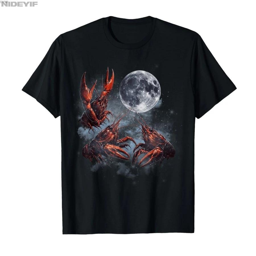 Vintage Three Crawfish Moon Galaxy Space Retro Animal Tshirt For Men Women 100 Cotton T Shirts Short Sleeve Tops 04243 S
