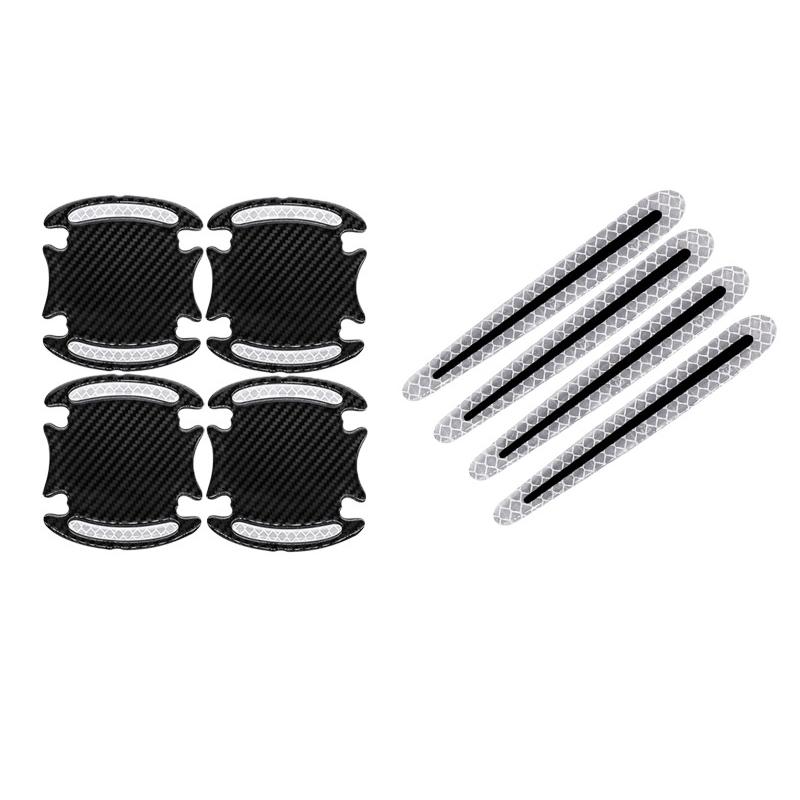 

8Pcs 3D Car Reflective Sticker Carbon Fiber Decals Door Handle Bowl Protective Warning Strips Stickers Car Exterior Accessories серебряный