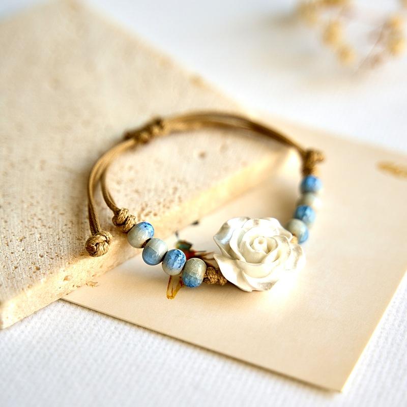 New Chinese Flower Woven Bracelet Wholesale Hot-selling Retro Jewelry Ethnic Style Ceramic Bracelet Accessories