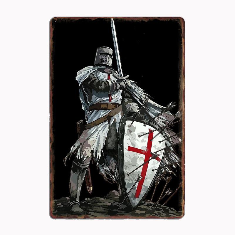 Templar Shield Cross Medieval Warrior Sword Knights Templar Armor Helmet Emblem Poster Metal  Plaque Mural Plaques Wall Decor