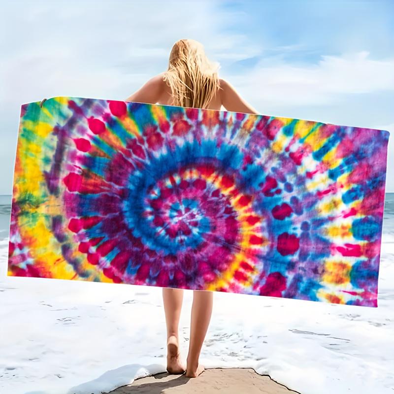 Rainbow Spiral Tie Dye Print Beach Towel Quick Dry Sand Free Oversized Bath Towel for Pool Travel Summer Vacation Boho Style