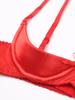 Damen Sexy Satin Lingerie Verstellbare Spaghettiträger Bügel Halbschalen Schleife Push-Up Balconette BH
