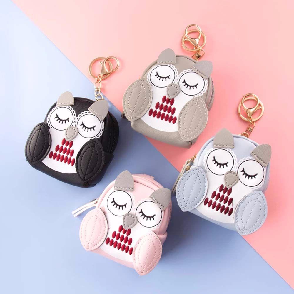 Key Holder Lady Wallet Short Purses Cartoon Car Key Chain Key Bag Owl Coin Purse School Bag Pendant