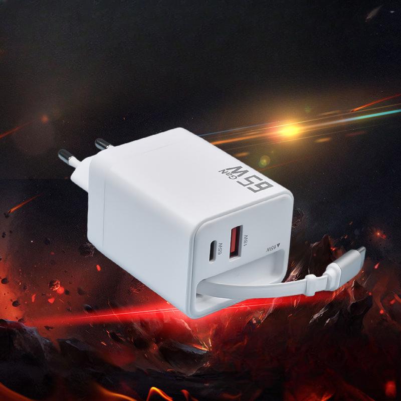 65W Stretch Wire Charger Charging Head Telescopic Cable TYPE-C Fast Charging Dual Port with Wire Adapter Charging Head