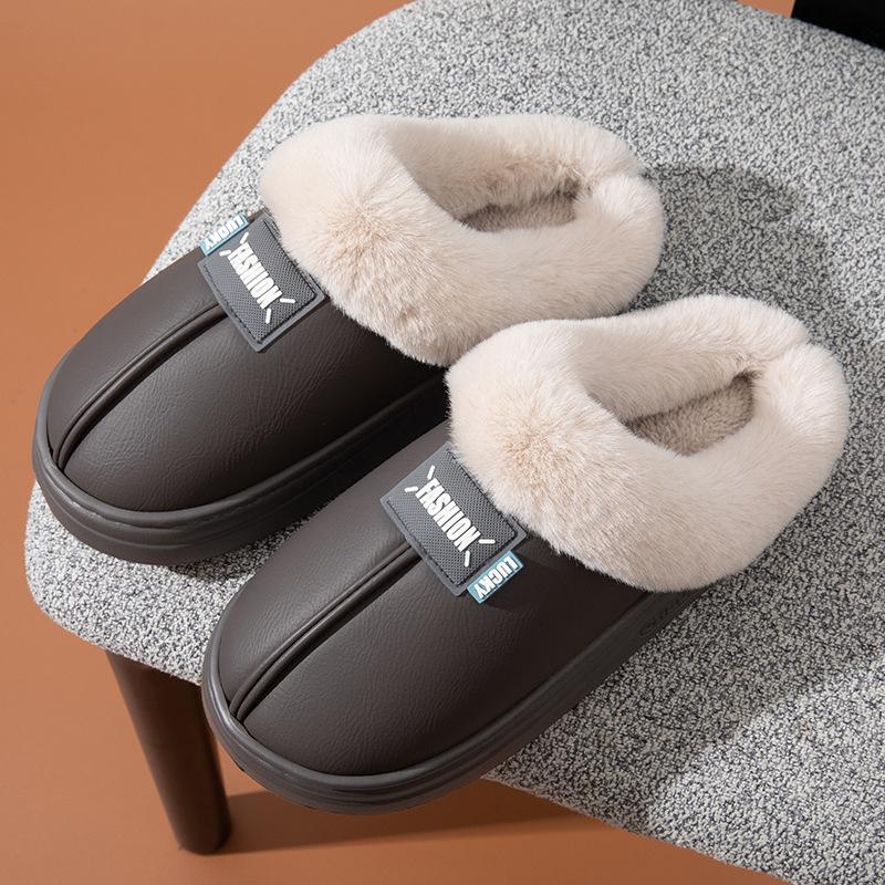Waterproof cotton slippers for men and women, warm in autumn and winter, thick-bottomed non-slip, dirt-resistant odorless piled foot warmer slippers