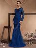 Elegante Vestido de Festa Longo de Manga Comprida Ajustado Cauda de Peixe para Madrinha