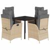 5 Piece Outdoor Dining Set with Cushions Beige Poly Rattan