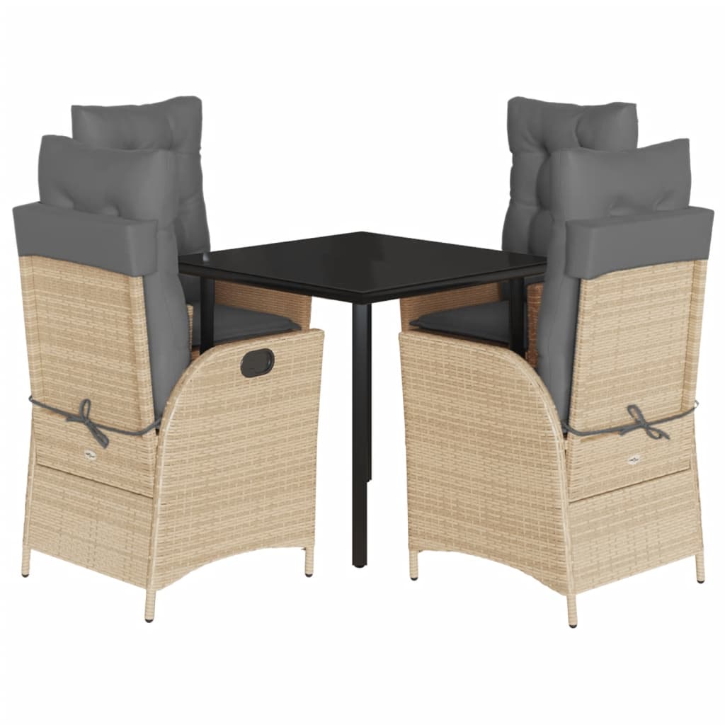 5 Piece Outdoor Dining Set with Cushions Beige Poly Rattan