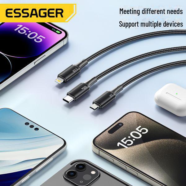 ESSAGER 3-in-1 100W 7A Fast Charging Cable for Android & Mobile Phones