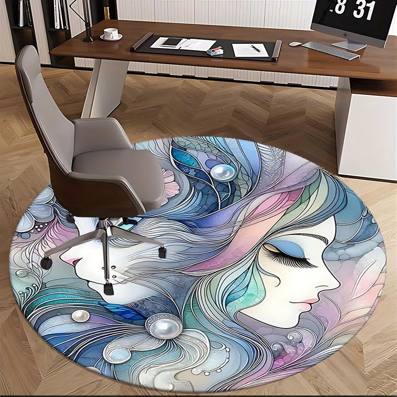 1pc Anime Design Round Carpet Office Chair Mat, Non Slip Rug for Home Decor, Living Room, Bedroom, Game Room, Festival Gift