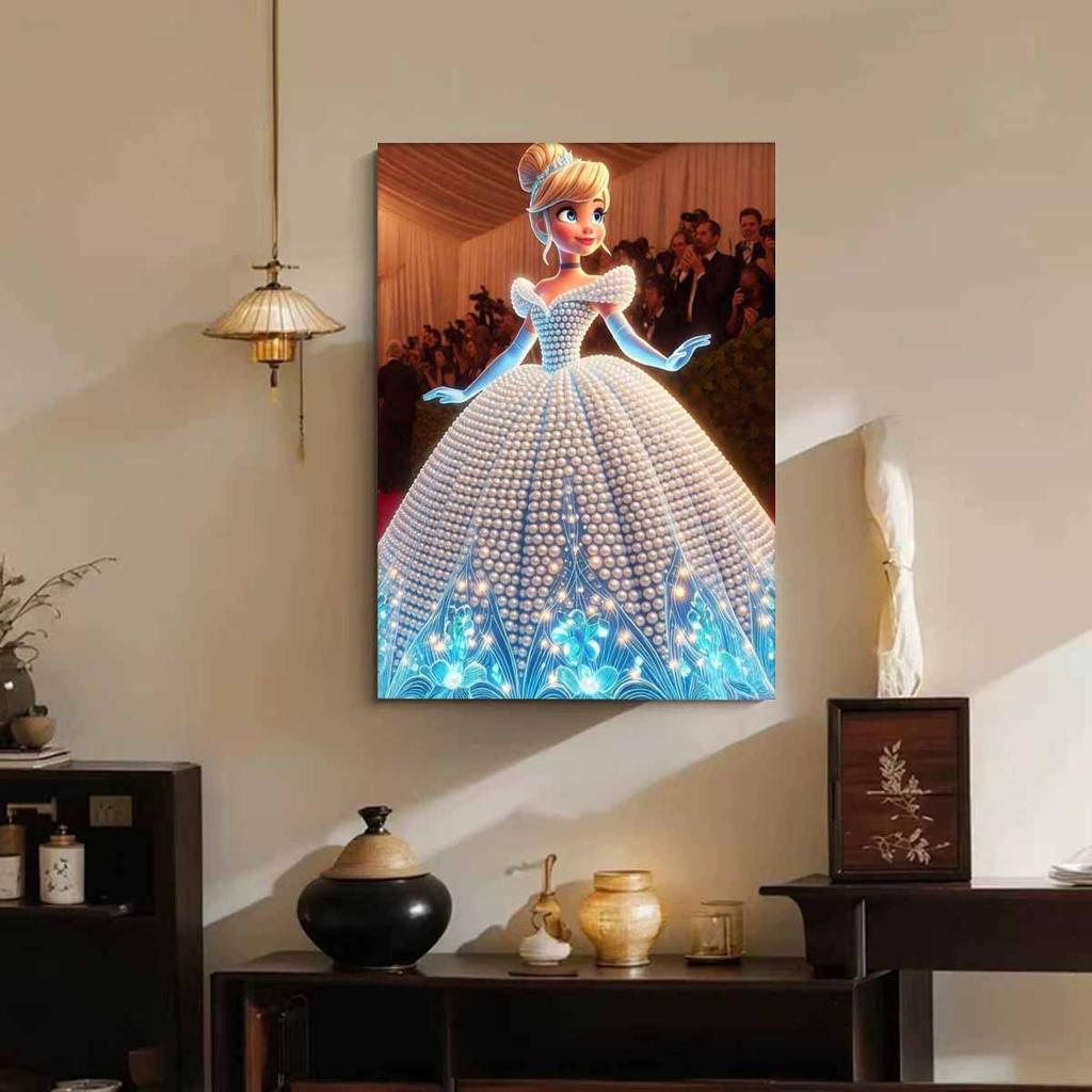 Red Carpet Gala Cinderella Pearl-Inlaid Frameless Art | Handmade Pearl Craft, Red Carpet Gala Theme, for Luxury Glam Home Decor & Gift Option