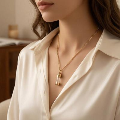 Pendant Necklace with Leak-Proof Screw Cap Stainless Steel Transparent Capsule Design Souvenir Keepsake Pet