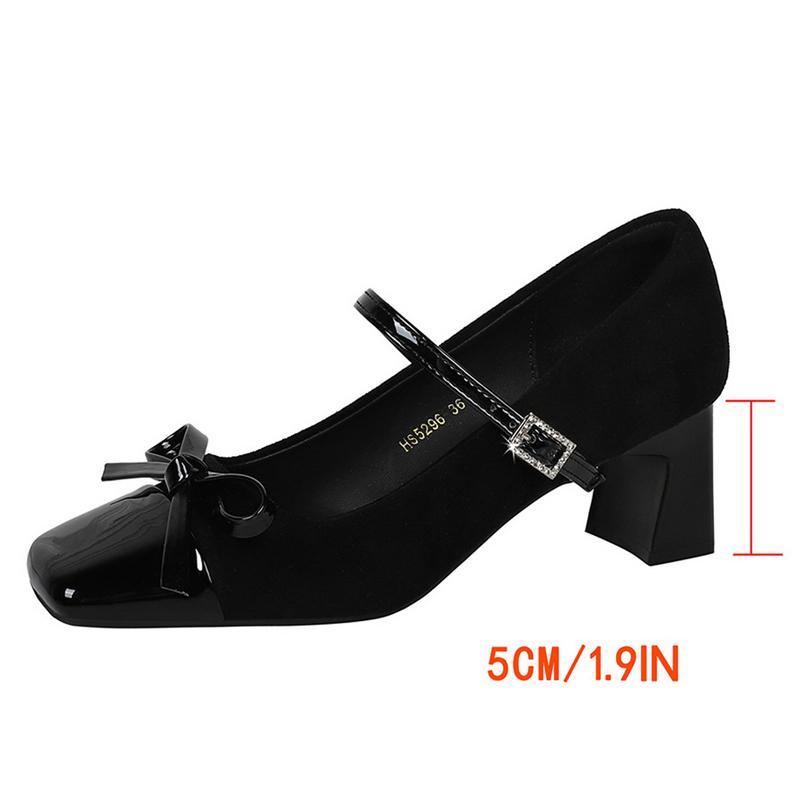 New leopard print Women Pumps bowknot Mary Jane shoes Square Suede Thick Heel Ladies shoes Rhinestone buckle Women heels 5 CM