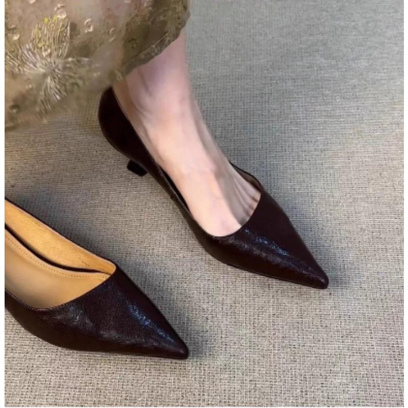 

Французские универсальные туфли на высоком каблуке женские весенне-летние с острым носком дышащие слипоны профессиональные Мэри Джейн на плоской подошве 35 коричневый