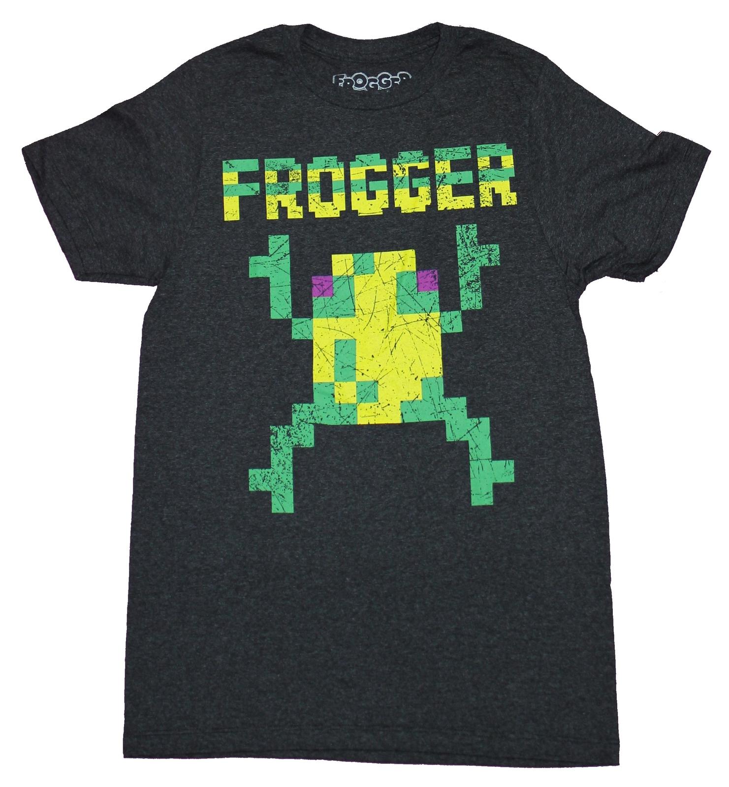 Frogger Adult New T-Shirt - Distressed 8-Bit Frog and Logo Pic L