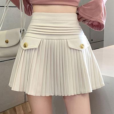 Herbst Winter Plissierte A-Linien Röcke Hohe Taille Elegante Damenbekleidung Koreanische Mode Gespleißte Basic Einfarbig Mini Röcke Neu