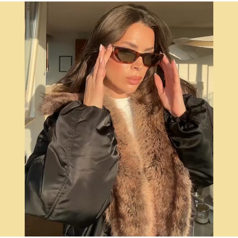 Street Faux Fur Patchwork Cropped Coats Women Loose Lapel Full Sleeve Pockets Warm Jackets Winter Lady Outwear